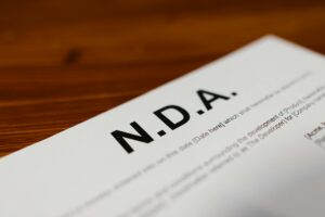 A close up of a none disclosure agreement legal business law document